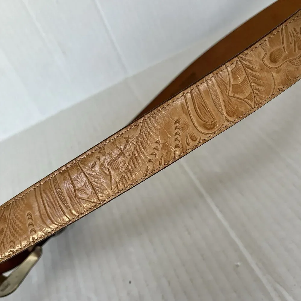 VTG 90s JUSTIN Top Grain Cowhide Leather Belt Tooled Floral Western Cowboy USA